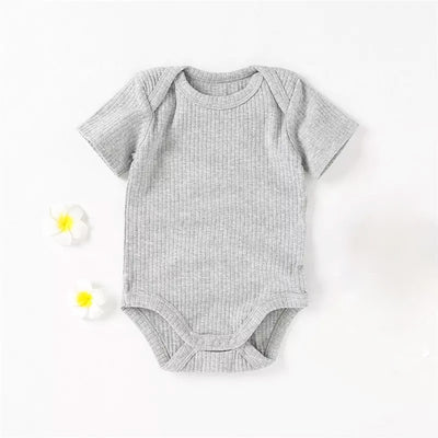 Sloan Short Sleeve Baby Romper Rib Kint Organic Cotton - Grey Color