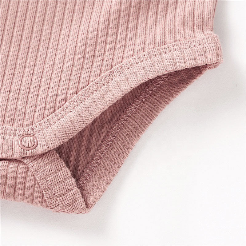 Sloan Short Sleeve Baby Romper Rib Kint Organic Cotton - Rose  Color Closeup 1