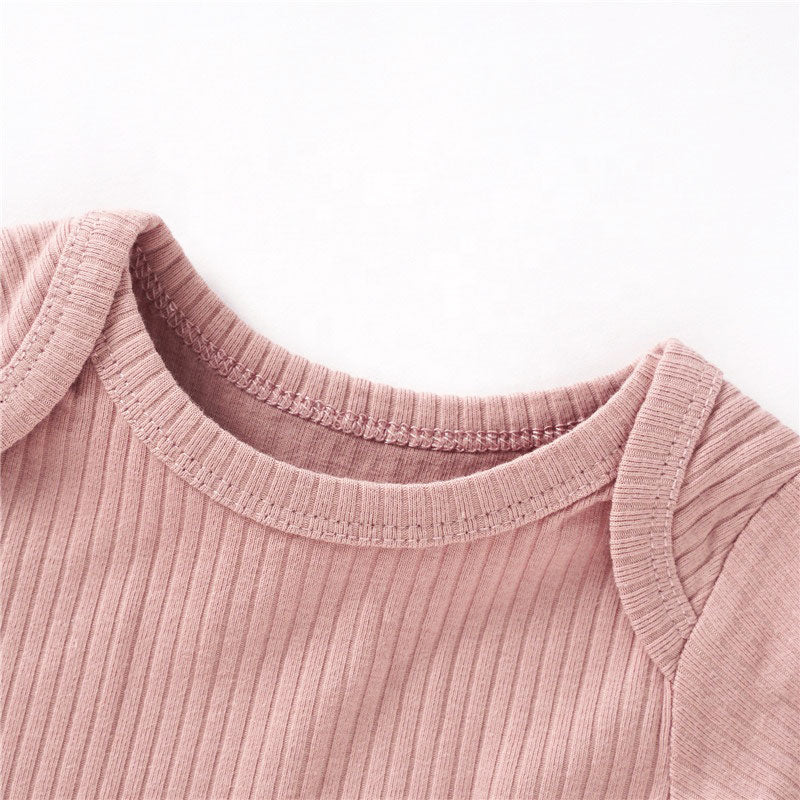 Sloan Short Sleeve Baby Romper Rib Kint Organic Cotton - Rose  Color Closeup