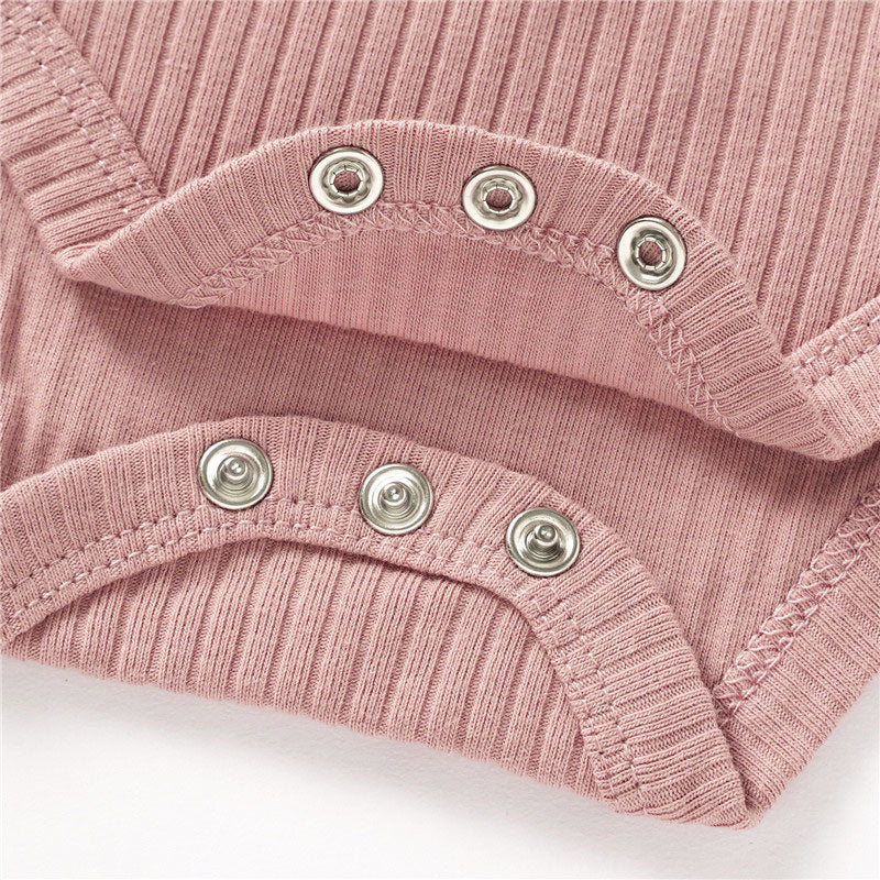 Sloan Short Sleeve Baby Romper Rib Kint Organic Cotton - Rose  Color Closeup snap buttons