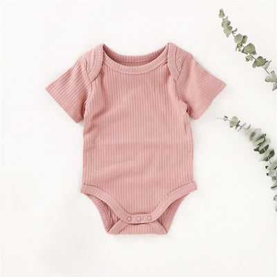 Sloan Short Sleeve Baby Romper Rib Kint Organic Cotton - Rose Color (2)