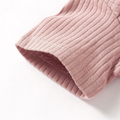 Sloan Short Sleeve Baby Romper Rib Kint Organic Cotton - Rose  sleeve Closeup