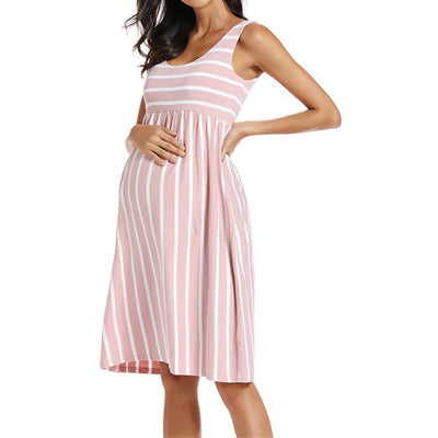 Sophia Pink Stripes Maternity Dress Side