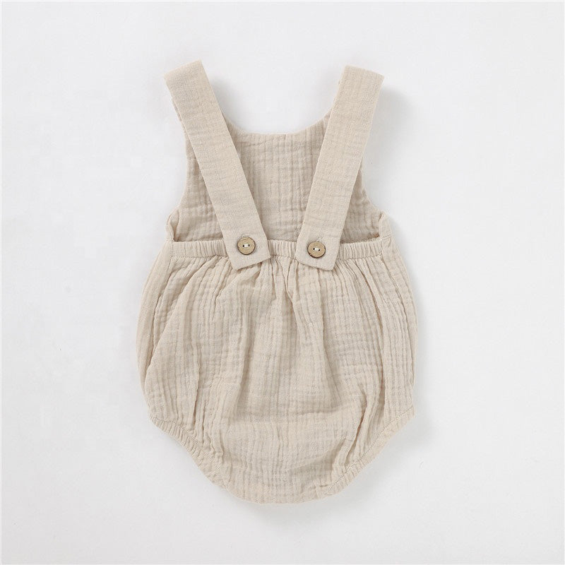 Soul Sleeveless Baby Romper with Pockets Organic Cotton - Beige Backside
