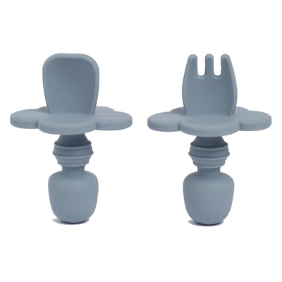 Stone Blue Silicone Baby & Toddler Spoon & Fork Set