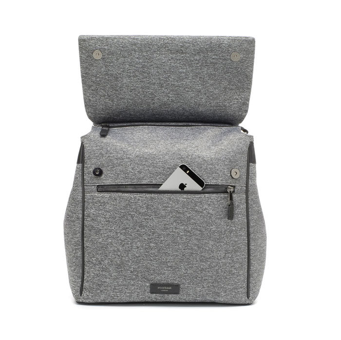 Storksak St James Scuba Grey Marl Backpack Nappy Bag front pocket