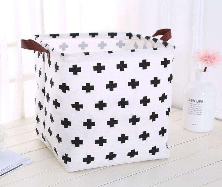 Swiss Cross Square Collapsible Canvas Toy Storage Box Front