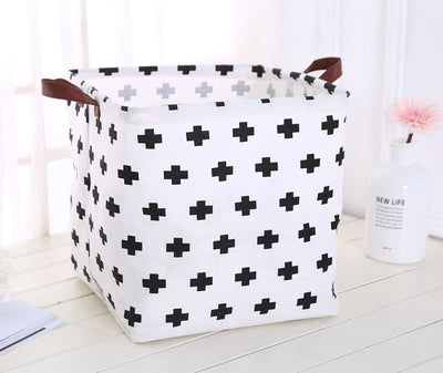 Swiss Cross Square Collapsible Canvas Toy Storage Box Front