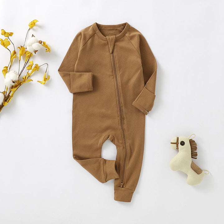 Tatum Long Sleeve Zip Romper Organic Cotton (Two way zipper) - Brown