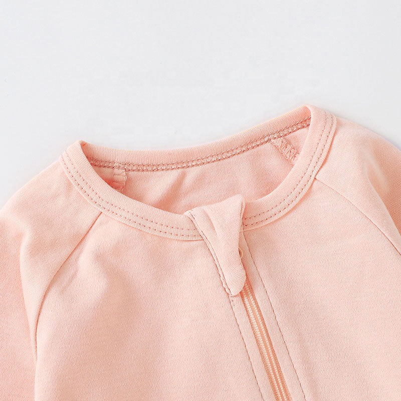 Tatum Long Sleeve Zip Romper Organic Cotton (Two way zipper) - Pink Closeup