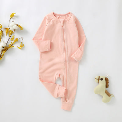 Tatum Long Sleeve Zip Romper Organic Cotton (Two way zipper) - Pink