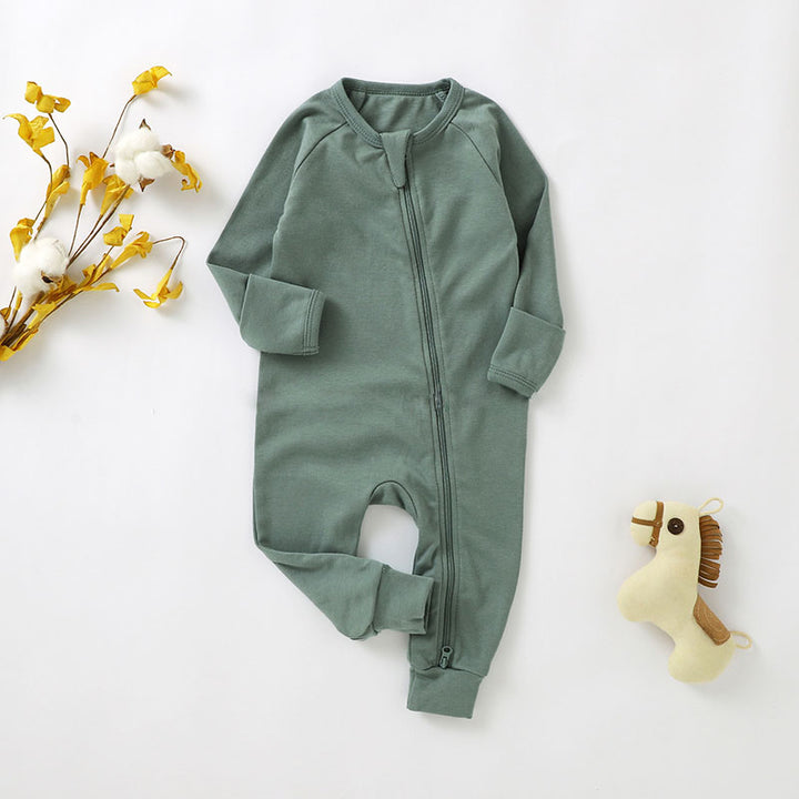 Tatum Long Sleeve Zip Romper Organic Cotton (Two way zipper) - Sage