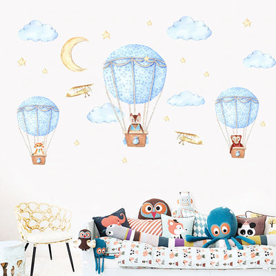 Three Friends Air Balloon Baby Nursery Wall Sticker 1