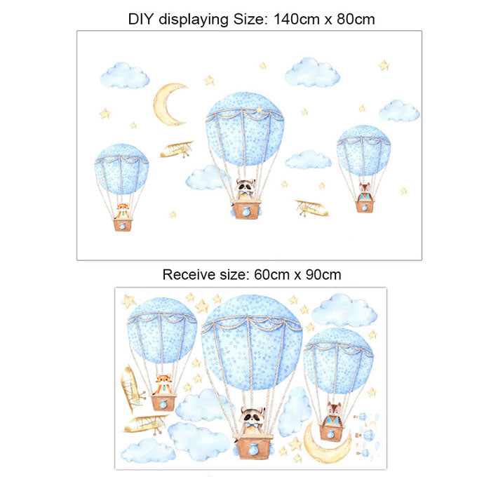 Three Friends Air Balloon Baby Nursery Wall Sticker Size