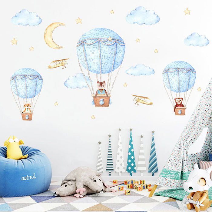 Three Friends Air Balloon Baby Nursery Wall Sticker