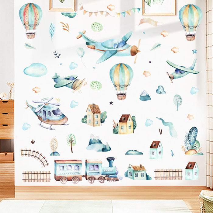 Town, Planes & Balloons Baby Nursery & Kids Room Wall Sticker 1