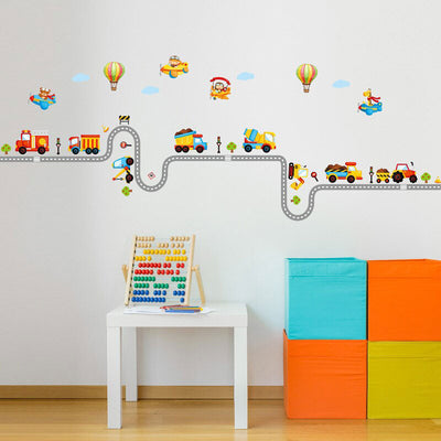 Trucks, planes, road & air balloons nursery wall sticker 1