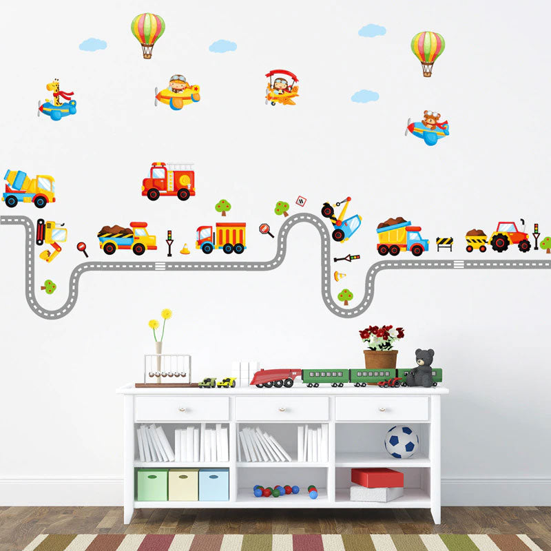Trucks, planes, road & air balloons nursery wall sticker 2