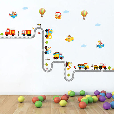 Trucks, planes, road & air balloons nursery wall sticker