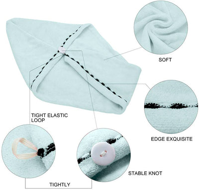 Turbie Twist Light Blue Microfibre Hair Towel Wrap Features
