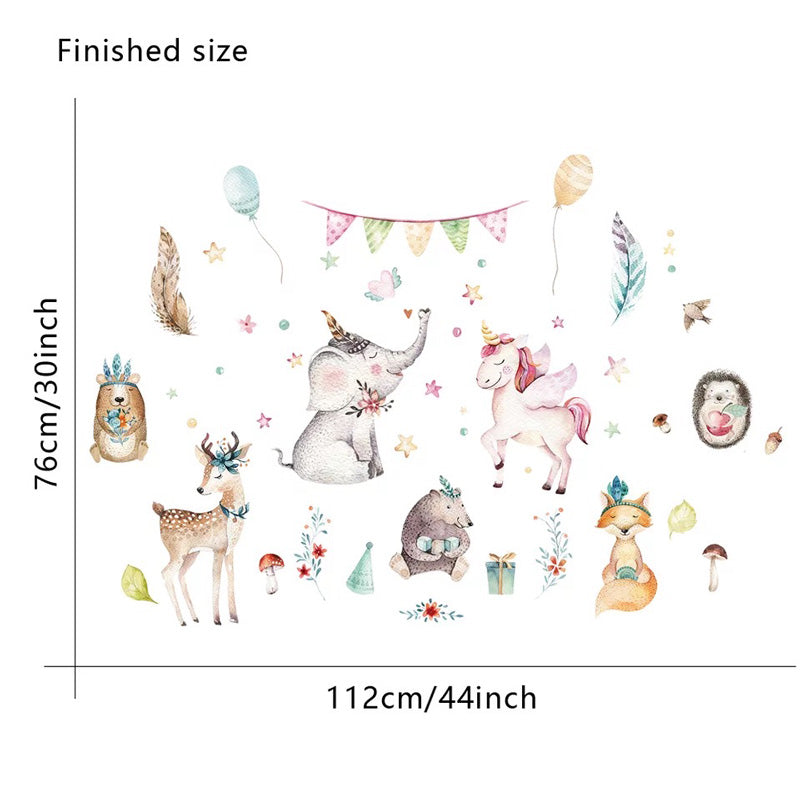 Unicorn Friends Baby Nursery Wall Sticker Size Dimensions