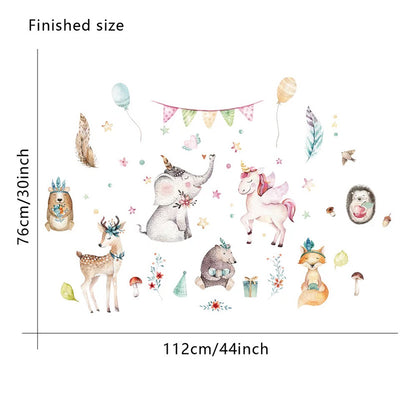 Unicorn Friends Baby Nursery Wall Sticker Size Dimensions