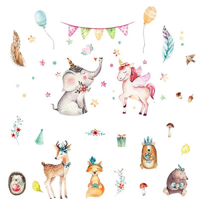 Unicorn Friends Baby Nursery Wall Sticker on white background