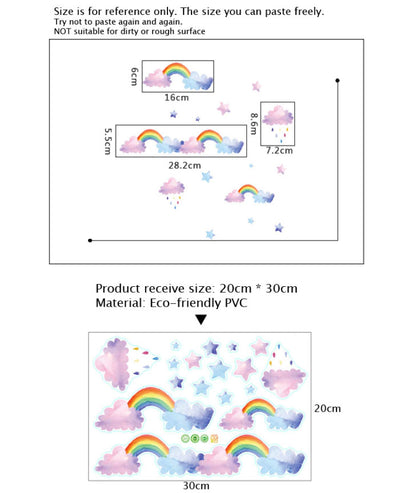 Watercolor Cloud Rainbow Wall Sticker size