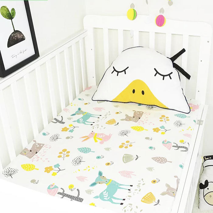 Woodland Animals Fitted Cotton Baby Cot Sheet front
