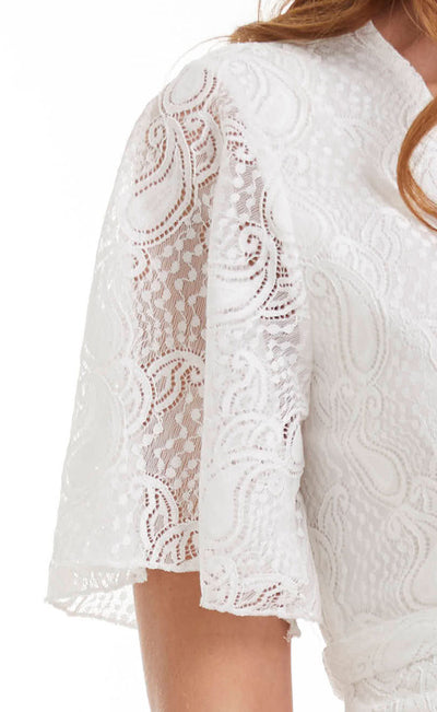 Belle White Lace Maternity Wrap Dress arm closeup