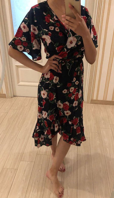 Amelia Navy Maternity & Nursing Wrap Dress